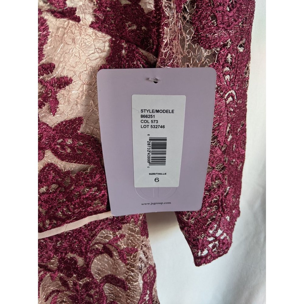 JS Collection Floral Embroidered Lace Gown 6 Wine Red/Rose - Picture 8 of 11